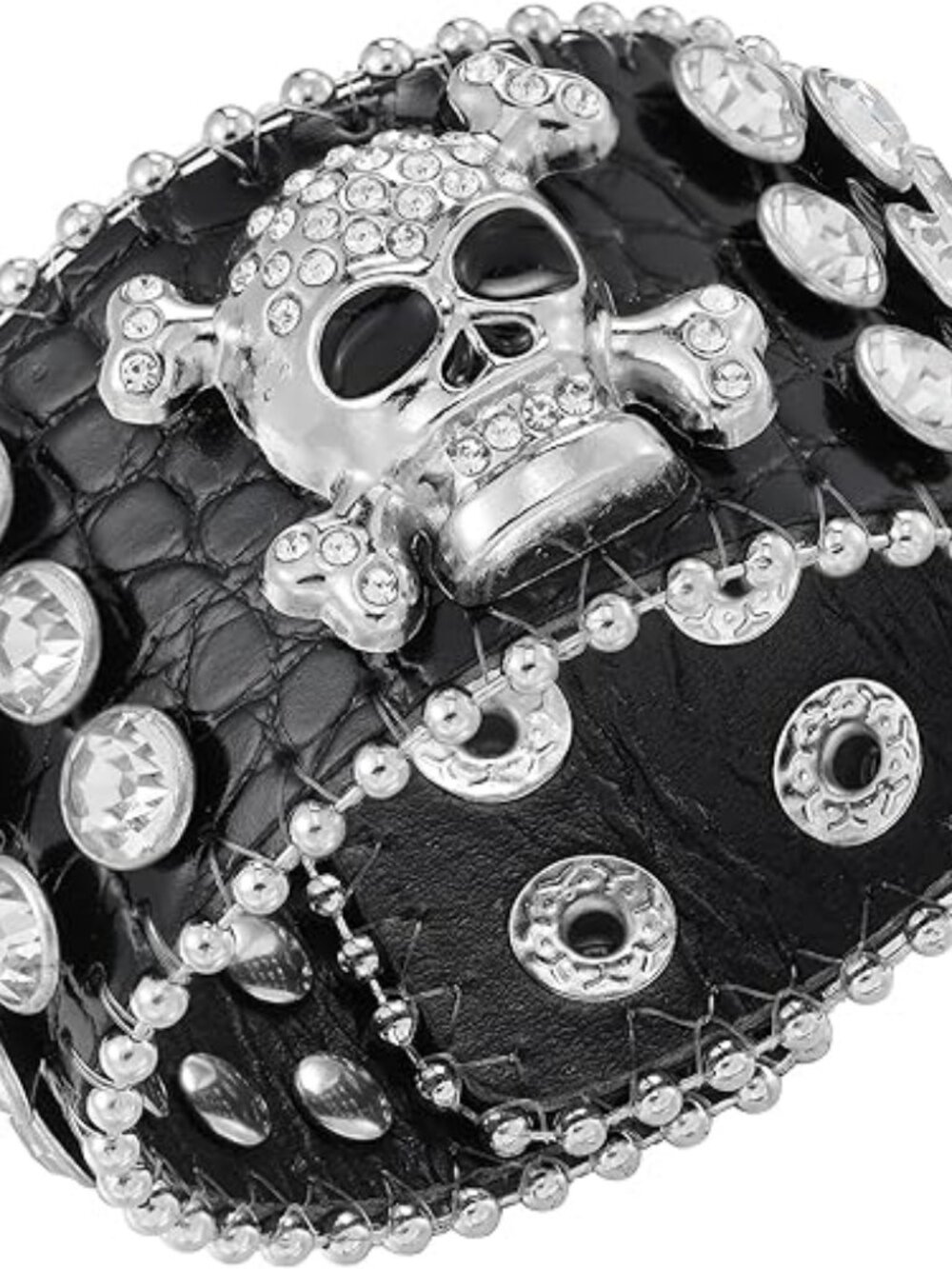 Skull Bracelet Goth Punk Emo Wide Black Leather Wristband Unisex